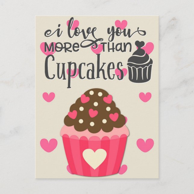 Eu Amo Você Mais Do Que Cupcakes Cartão Postal (Frente)