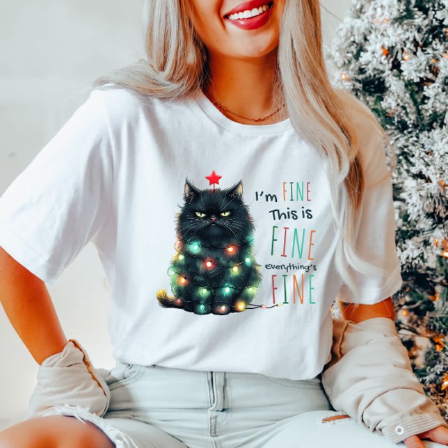 Eu estou bem. Engraçada Camiseta de Natal de Gato (Criador carregado)
