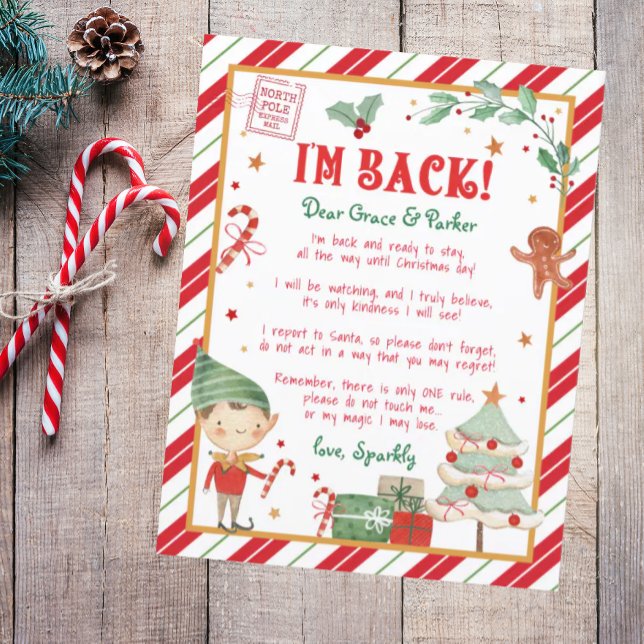 Eu Estou de Volta Olá Elfo de Natal Bem-vindo Elfo (christmas elf letter, welcome letter for elf at christmas)