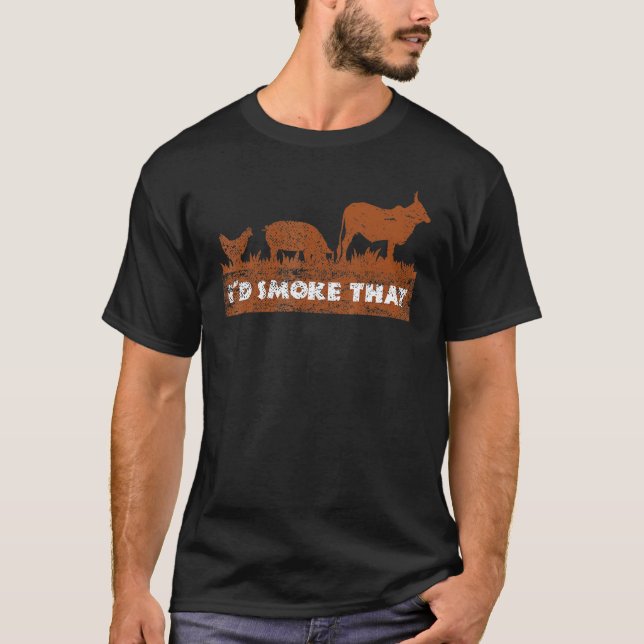 Eu Fumaria Aquel Camiseta De Frango Porco Vaca Ali (Frente)