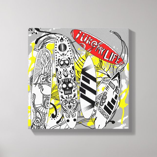 "Eu gosto da minha vida" canvas de surfe (Frente)