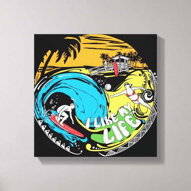 "Eu gosto da minha vida" na canvas da praia (Frente)