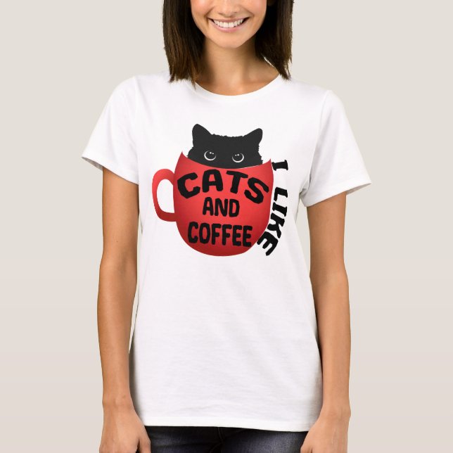  Eu Gosto De Gatos E Café, Camisa Clássica  (Frente)