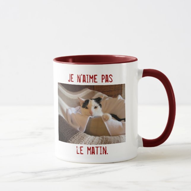 - Eu não gosto da manhã - caneca francesa do gato (Direita)