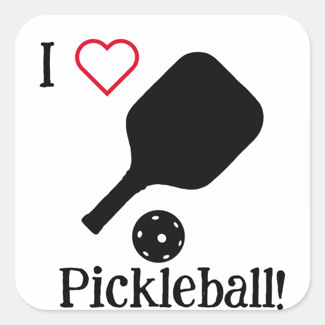 Eu ❤️ Pickleball em adesivo preto, branco e vermel (Frente)
