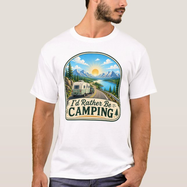Eu Preferiria Estar Acampando Camiseta (Frente)