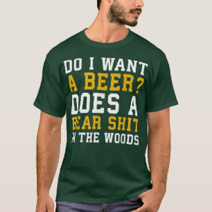 Eu quero uma cerveja fazendo um urso na camisa da