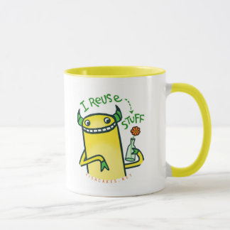 Eu reúso o material -- canecas