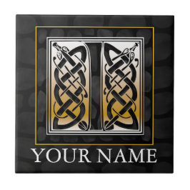 Eu "Seu Nome" Celtic Black Stone Monograma Azulejo