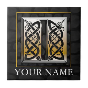 Eu "Seu Nome" Celtic Black Stone Monograma Azulejo