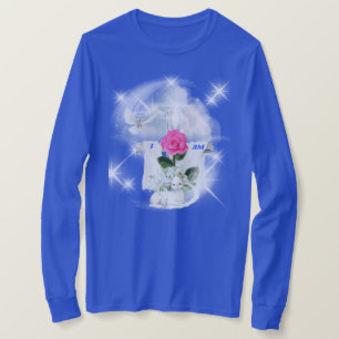 Eu Sou A Ressurreição Da Camiseta Azul De Capa Lon