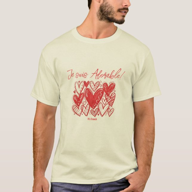 Eu sou Adorável! Camiseta com Padrão de Coração En (Frente)