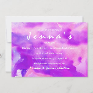 Eu sou VIOLET WATERCOLOR Bat Mitzvah Convite