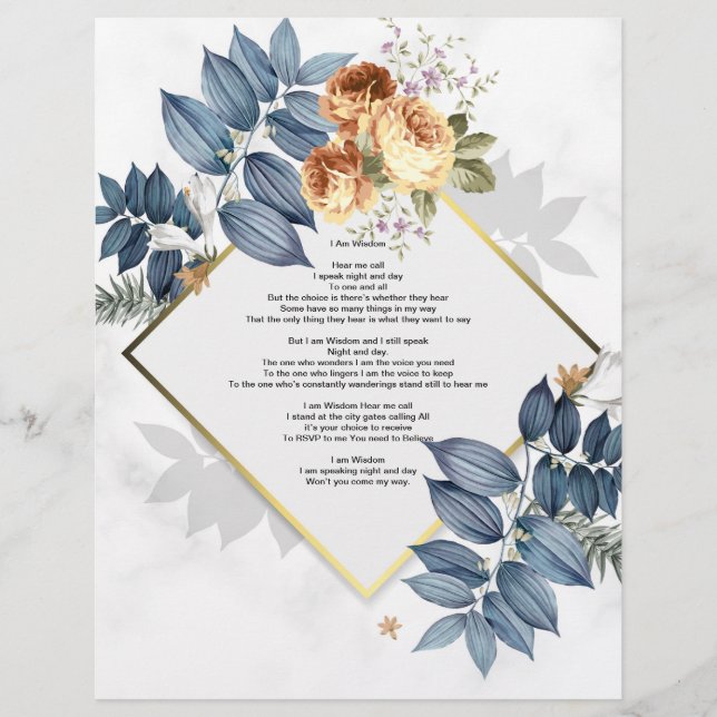 Eu Sou Wisdom Poem Linen Paper Floral Design (Frente)