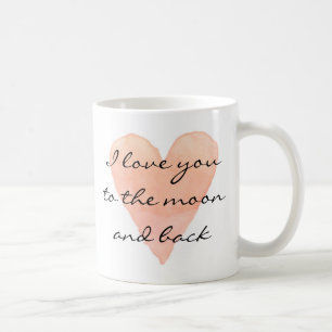 Eu te amo à lua e à caneca de café traseira