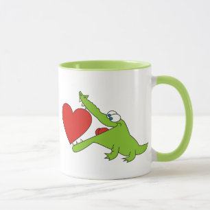 Eu te amo, crocodilo bonito com uma caneca do
