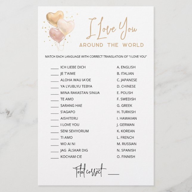 Eu te amo no jogo mundial com Respostas (Frente)