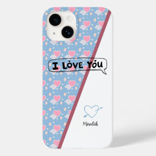 Eu te amo "nome", padrão cardíaco azul e rosa