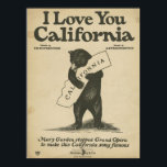 Eu Te Amo Poster da Califórnia<br><div class="desc">Scanner de alta qualidade de música original de folha de cores,  música oficial do estado da Califórnia. Um abraço de urso para o seu estado favorito!</div>