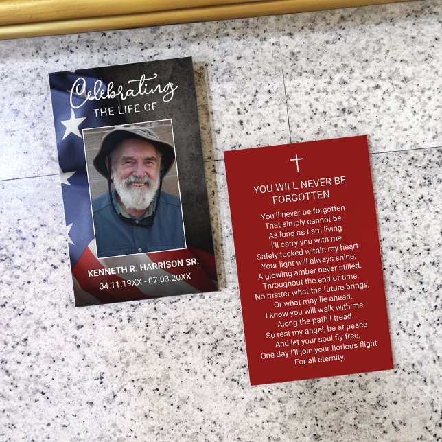 EUA Flag Funeral Memorial Prayer Cartão com fotos (USA Flag Funeral Memorial Prayer Photo Card)