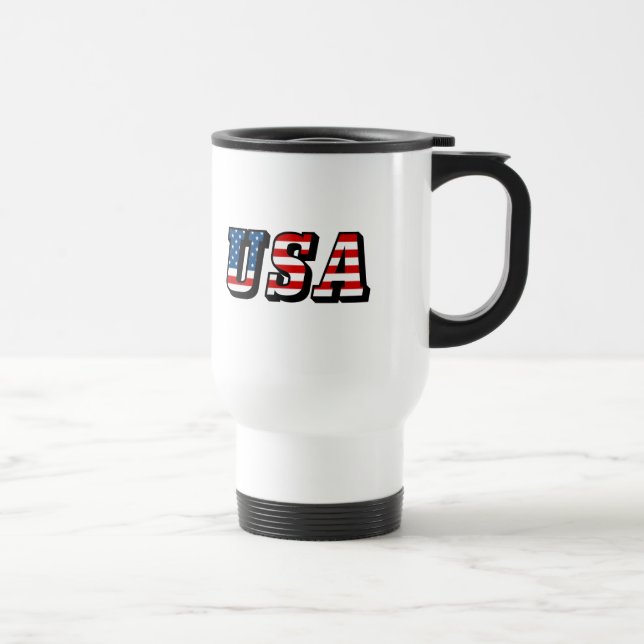 EUA Flag Text 15 Oz Stainless Steel Caneca de viag (Direita)