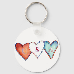 EUA Red, White e Blue America Hearts Chaveiro