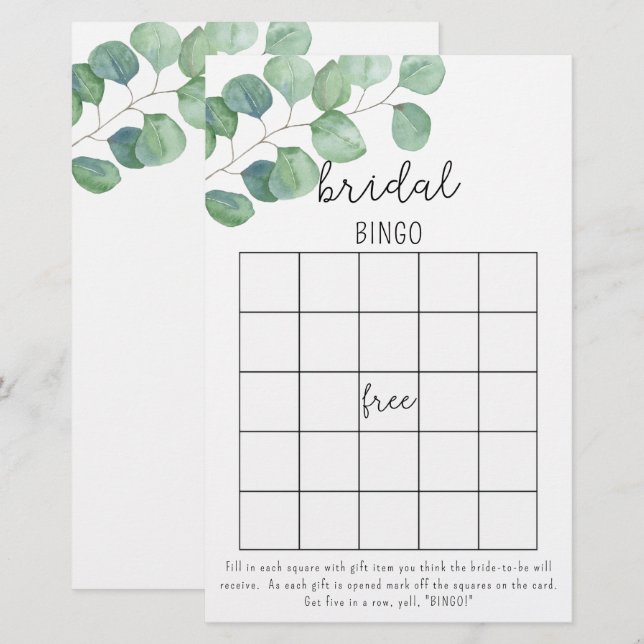 Eucalipto - jogo de bingo para chá de noiva (Frente/Verso)