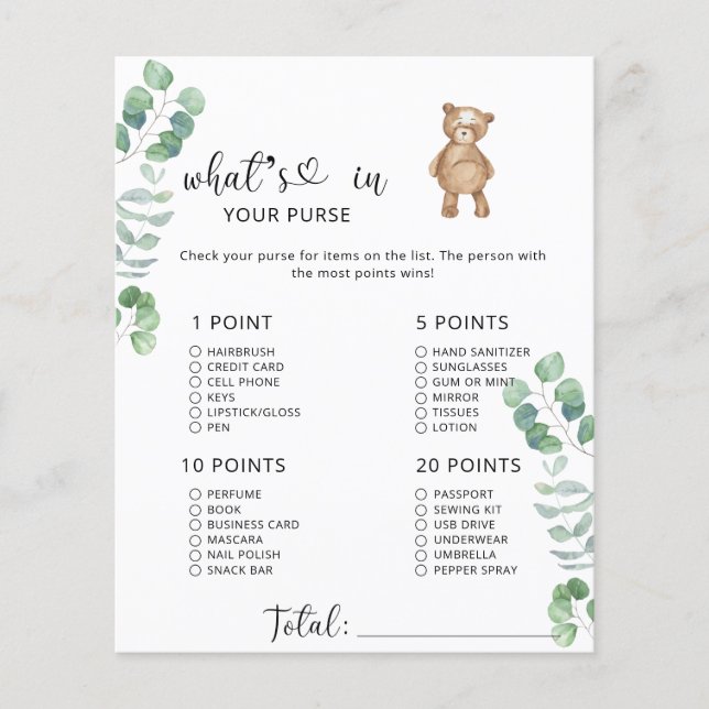 Eucalipto urso O que tem no seu jogo de bolsa (Frente)