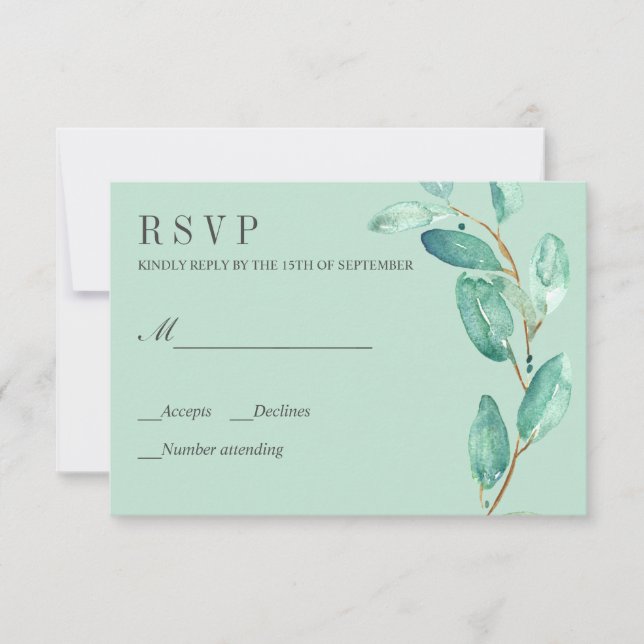 Eucalyptus Aqua Fresca RSVP de Casamento (Frente)