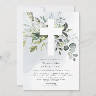 Eucalyptus Baptism Christening Convite para Menino