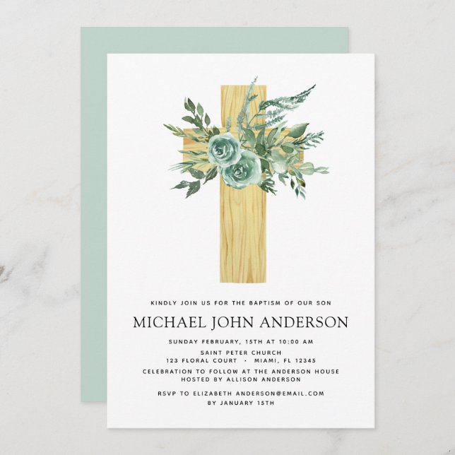 Eucalyptus Baptism Greenery Convite (Frente/Verso)