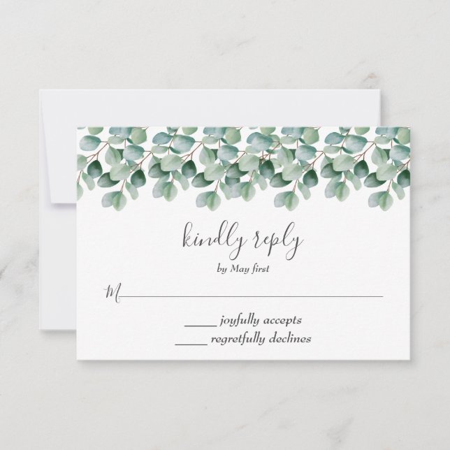 Eucalyptus Botanical Greenery Wedding RSVP (Frente)
