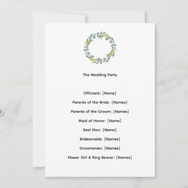 Eucalyptus Botanical Wedding Ceremony Program (Frente)