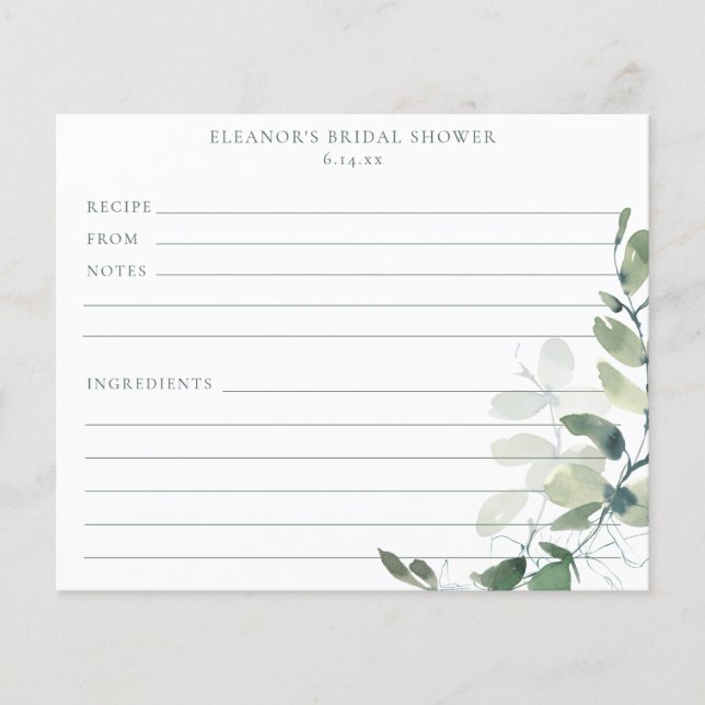 Eucalyptus Bridal Shower Recipe Cards (Frente)