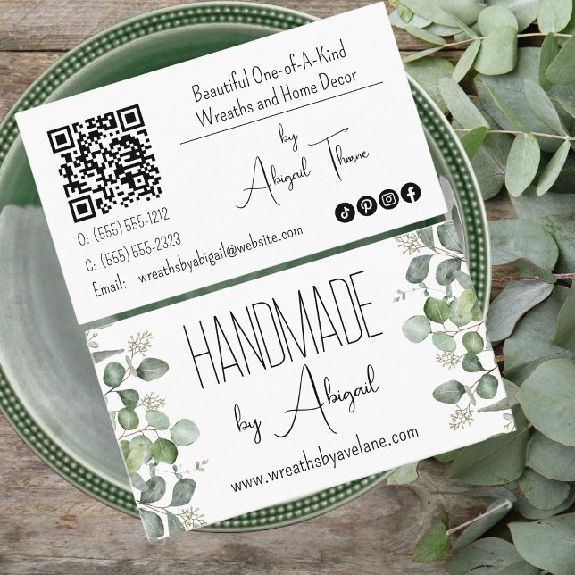 Eucalyptus com Cartão de visita (Seeded Eucalyptus Handmade and / or Handcrafted QR Code Business Card)