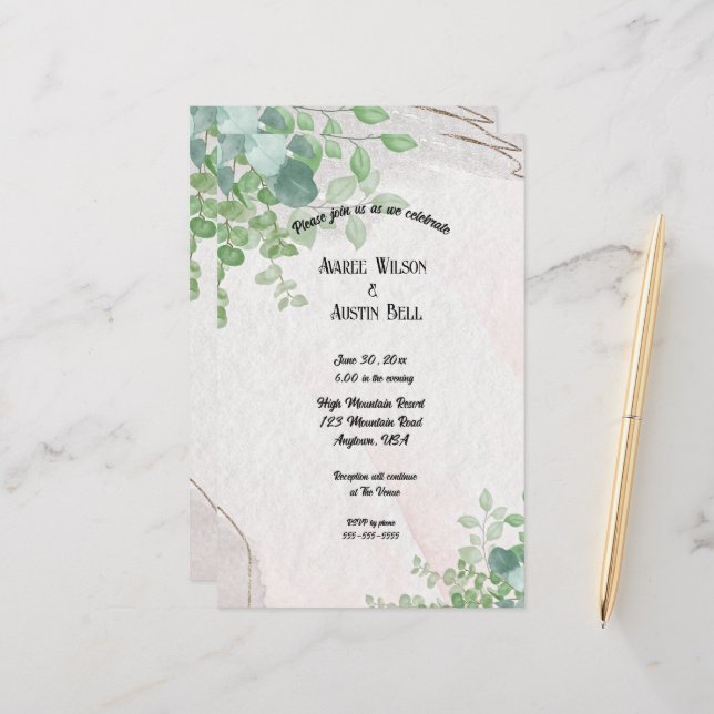 Eucalyptus De Aquarela Deixa-Se Em Quadro Dourado (Frente/Verso In Situ)