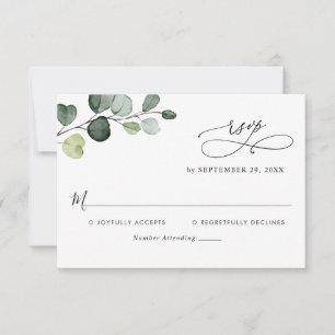 Eucalyptus deixa cartão RSVP de Monograma Verde