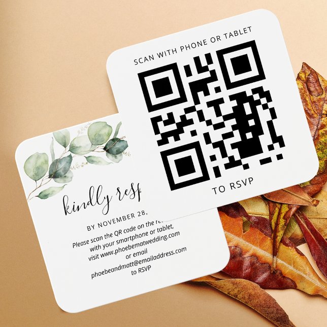Eucalyptus deixa código QR Casamento no site RSVP (Eucalyptus QR Code Wedding RSVP Enclosure Card)