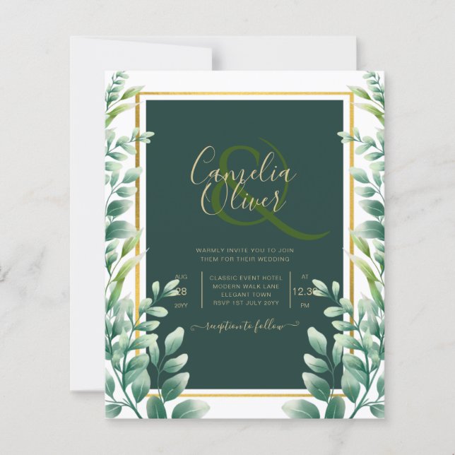 Eucalyptus deixa DOURADO CÓDIGO QR CONVITE RSVP (Frente)