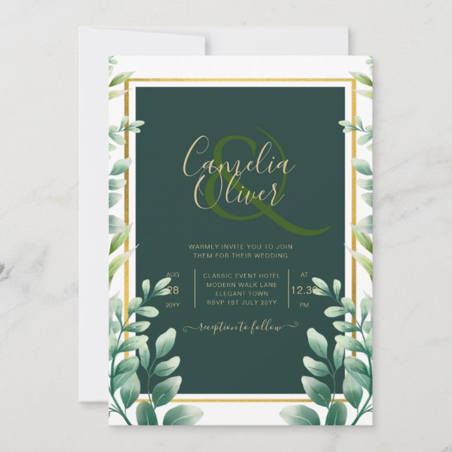 Eucalyptus deixa DOURADO CÓDIGO QR CONVITE RSVP (Frente)