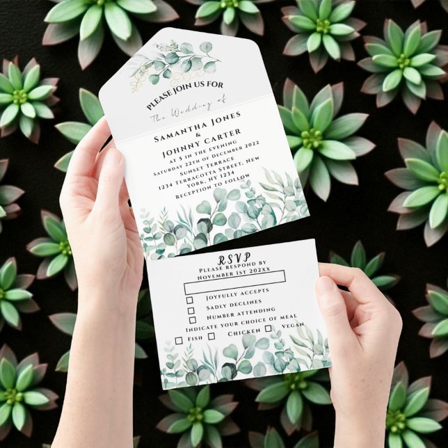 Eucalyptus deixa Greenery Rustic Casamento RSVP (Criador carregado)