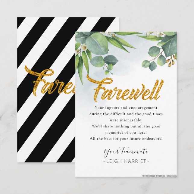 Eucalyptus deixando o cartão de despedida do coleg (Frente/Verso)