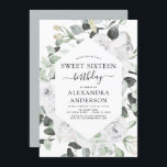 Eucalyptus Doce Dezesseis Convites de aniversário<br><div class="desc">Rosas Brancos Florais e Eucalyptus Botanical Greenery Watercolor Primavera ou Summer Sweet Dezesseis Convites de festas de aniversários - inclui uma bela e elegante tipografia escrita com flores botânicas modernas e verde para a doce celebração 16.</div>