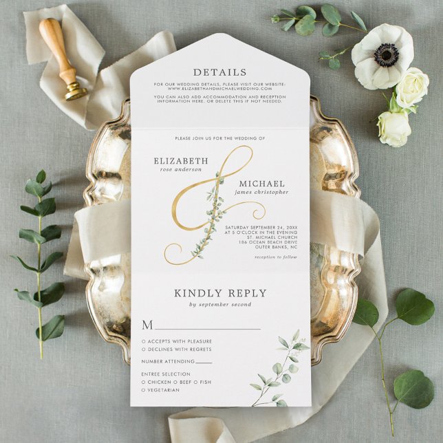Eucalyptus Dourado Ampersand Wedding Elegante (Criador carregado)