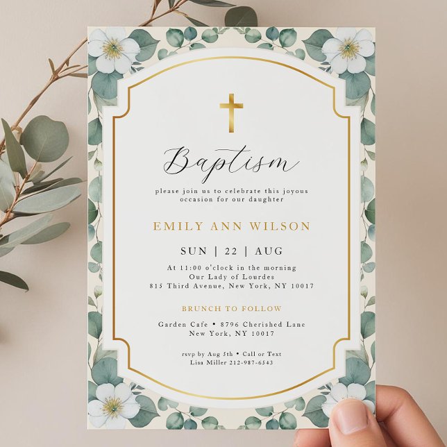 Eucalyptus Dourado Cruzamento Convite (Baptism Invitation)