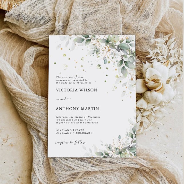 Eucalyptus Dourado Floral Greenery Convite (Criador carregado)