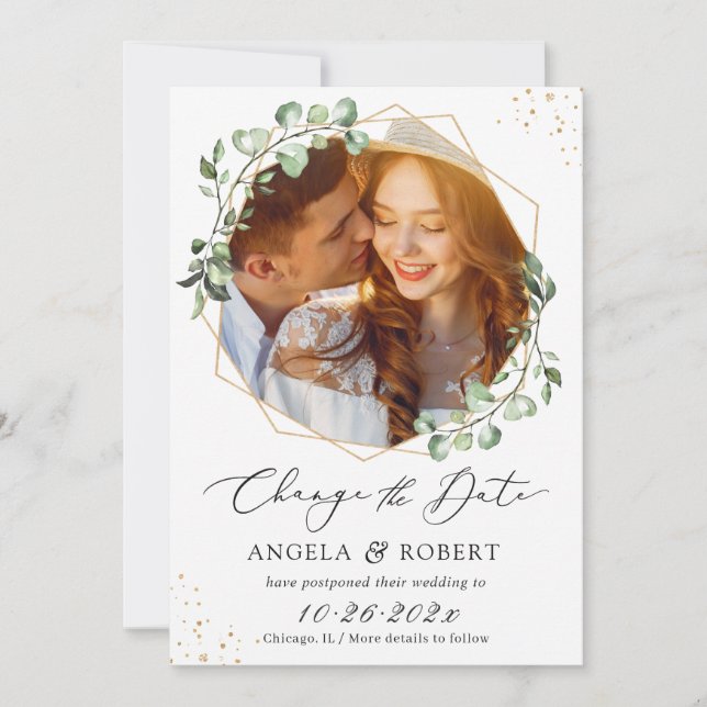 Eucalyptus Dourado Geométrico Alterar o Cartão de  (Frente)