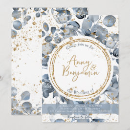 Eucalyptus Dourado Glitter - Convite Azul Dusty 1