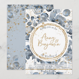 Eucalyptus Dourado Glitter - Convite Azul Dusty 2