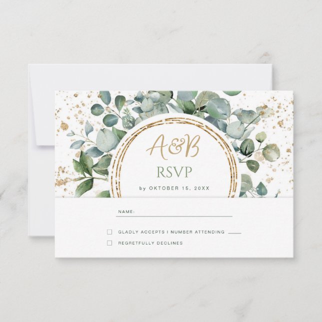 Eucalyptus Dourado Glitter - RSVP 1 de Casamento V (Frente)